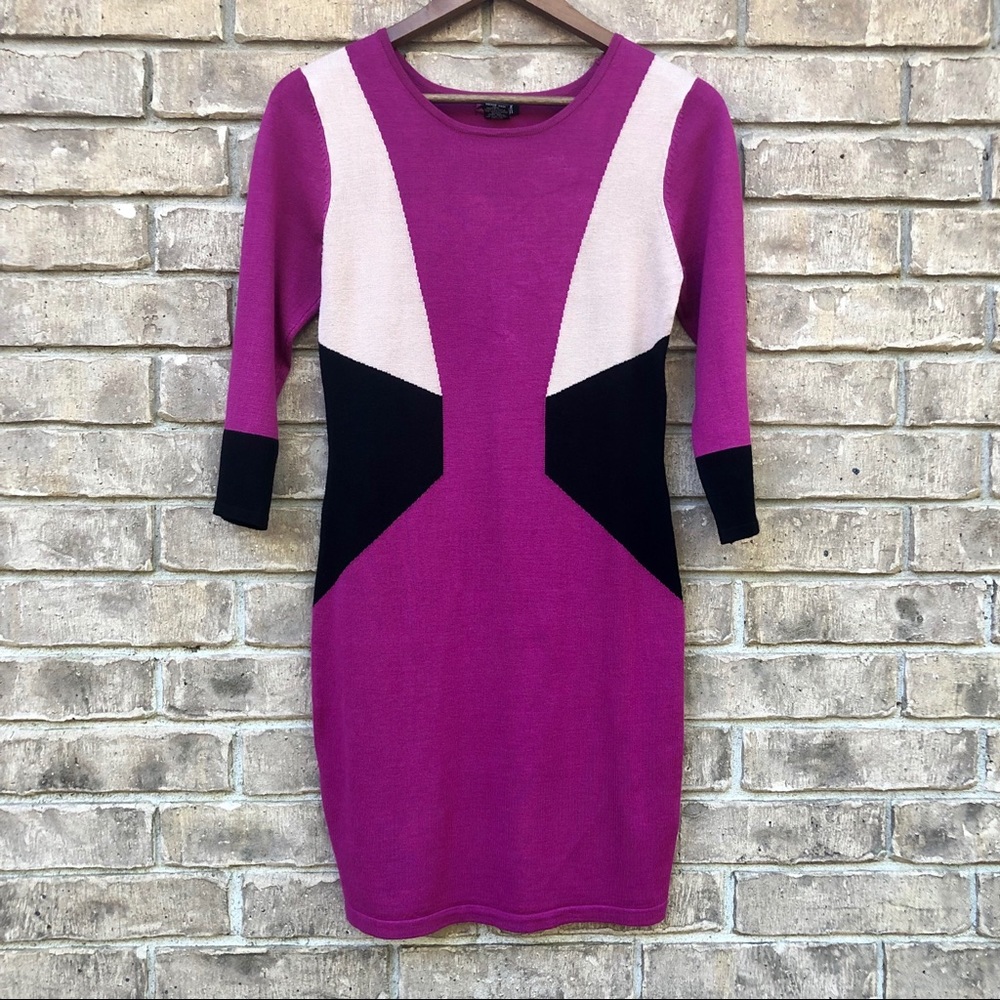 Lipstick: body con magenta sweater dress